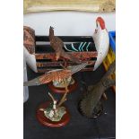 3 Resin figures of eagles & chicken basket