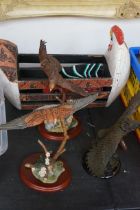 3 Resin figures of eagles & chicken basket