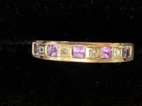 9ct Gold ring set with diamonds & sapphire Size M