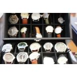 Collection of 20 wristwatches in watch box