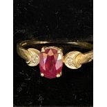 9ct Gold ring set with ruby & diamonds Weight 2.6g