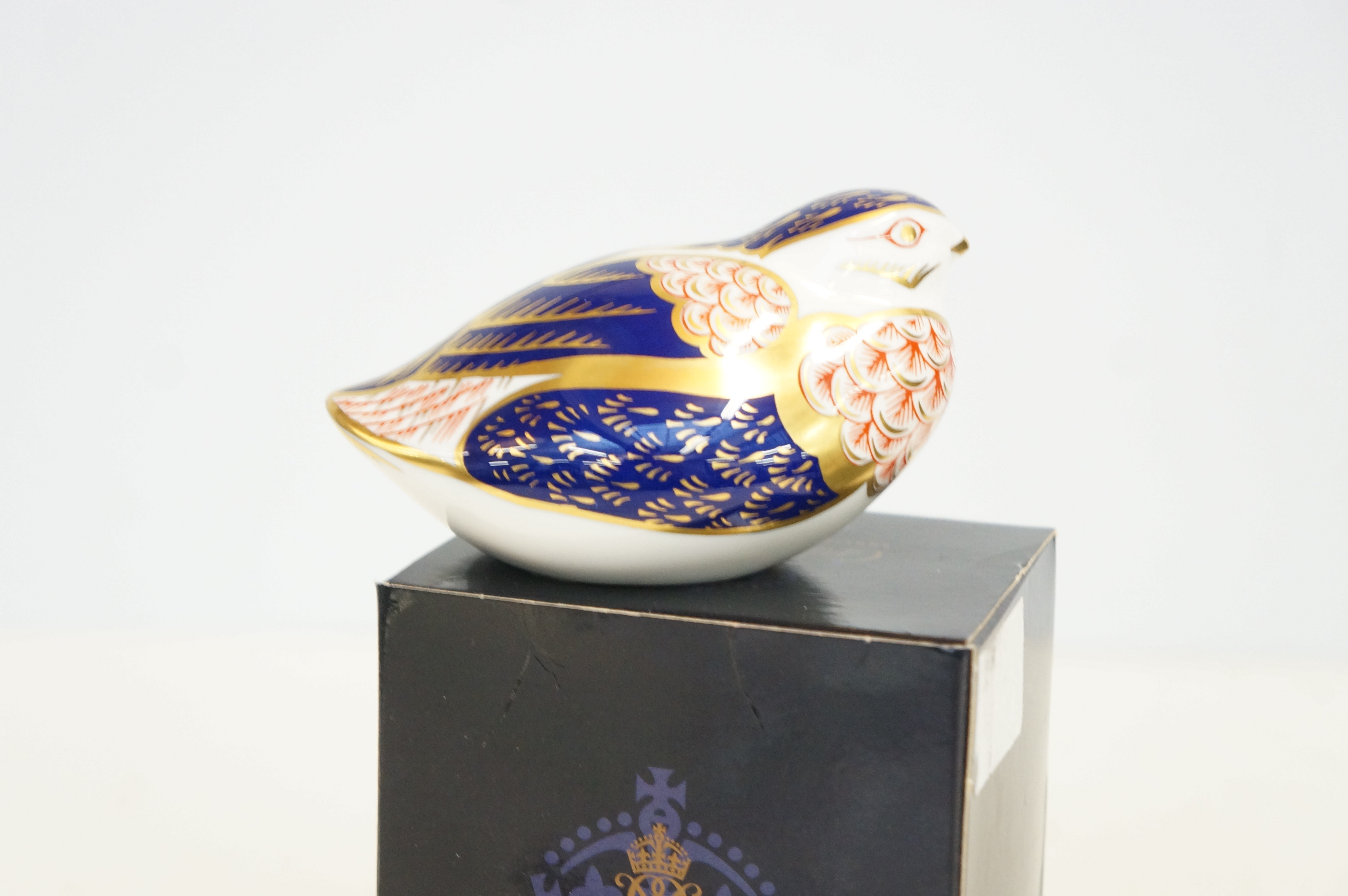 Royal crown derby boxed quail with gold stopper