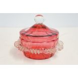 Cranberry glass fluted lidded pot