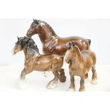 3 Beswick shire horses