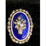 9ct gold enamel & floral set in silver ring