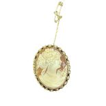 9ct Gold cameo brooch with safety chain