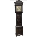 18th century long case clock (carved) brass & silv