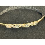 9ct Gold bangle set with aquamarine & diamonds