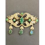 18ct gold brooch set in platinum with emerald & di