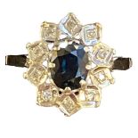 9ct gold ring set with sapphires & diamonds Weight