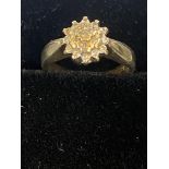 9ct Gold diamond cluster ring Weight 2.4g