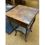 Walnut veneered fold stop table with 2 drawers