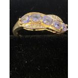 9ct Gold ring set with amethyst & diamonds Size Q