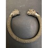 White metal bangle with serpents head