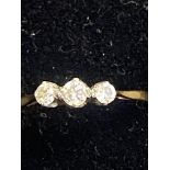 3 Diamond ring set in platinum on yellow metal rin