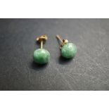 Pair of gold & jade earrings