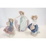 2x small Lladro figures of young girls & 1 other f