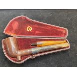 Cased pipe with silver collar & extra amber stem