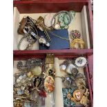 Jewellery box with costume jewellery contents & wa