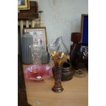 Art glass & 3 studio pottery jugs