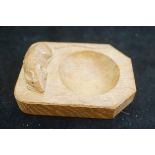 Carved oak ashtray in the style of Robert Mouseman