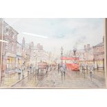 Framed watercolour burnley street scene signed Fra