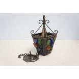 Heavy wrought iron & glass electric lantern