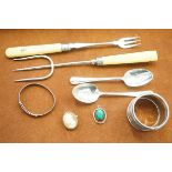2x Silver forks, silver spoons, napkin ring & othe