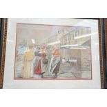 Framed northern street scene pastel signed Seerey