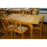 Light wood retro dining table with 6 chairs