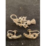 Silver pin brooch & earrings