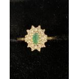 9ct Gold ring set with emerald & diamonds Weight 1