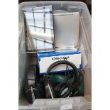 Box of various items to include a laptop & tablet