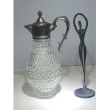 bronze abstract figure together with a ewer