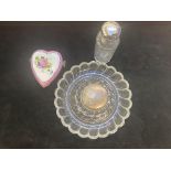 Porcelain trinket box, french Bacarat glass inkwel