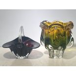 Art glass vase & basket