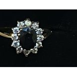 9ct Gold ring set with black sapphire & cz stones