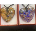 2x Heart shaped glass pendants