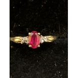 9ct Gold ring set with ruby & diamonds Weight 1.2g