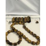 4 Piece tigers eye necklace set boxed