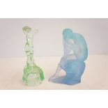 Blue frosted glass figure of a nude lady together