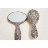 White metal brush & mirror