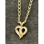 9ct gold chain & heart pendant 0.25 diamonds Weigh