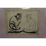 Framed picture of 2 cats - indistinct signature