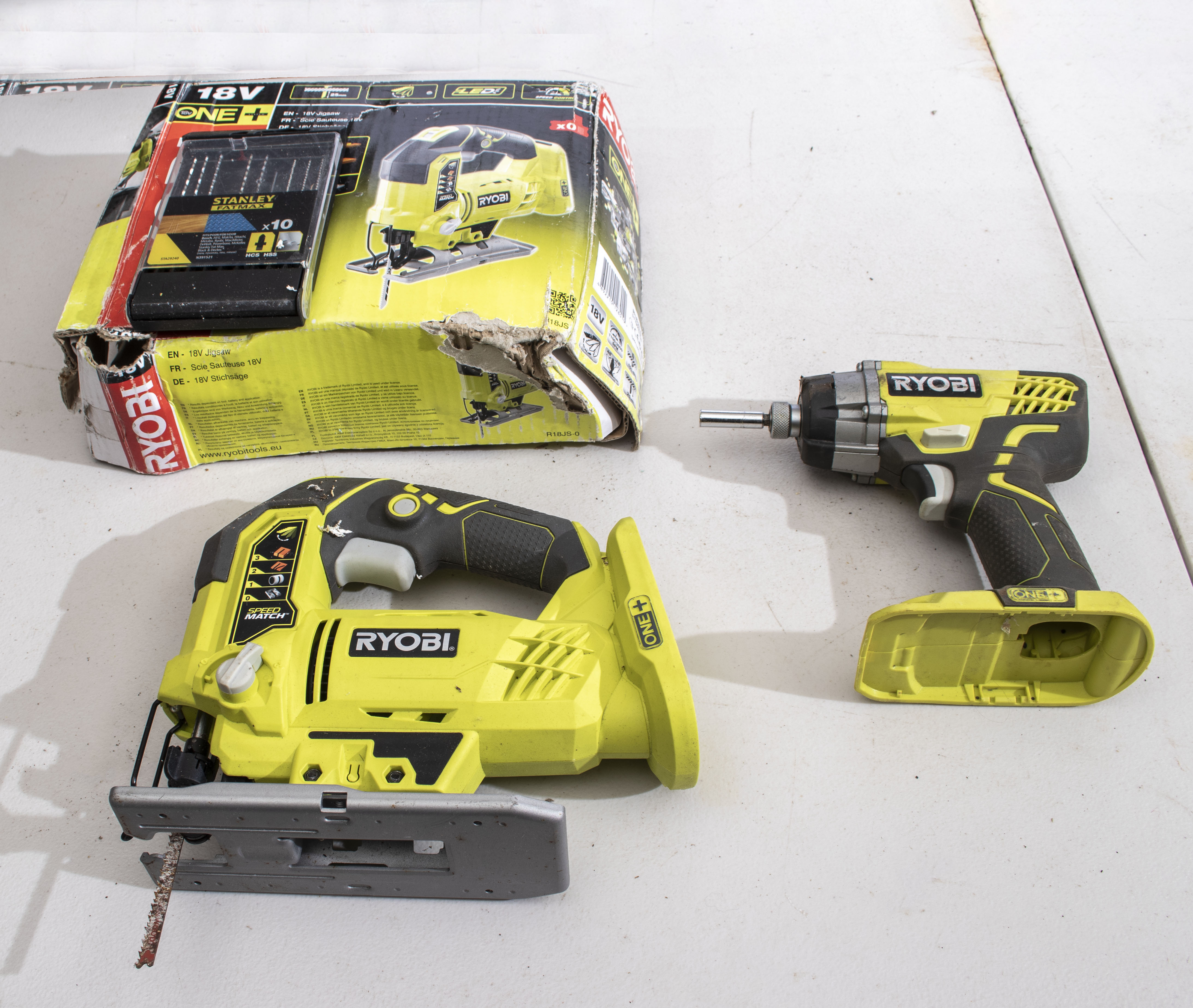 Ryobi One+ 18v jigsaw R18JS-0 together with an 18v impact driver RD1801