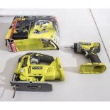 Ryobi One+ 18v jigsaw R18JS-0 together with an 18v impact driver RD1801