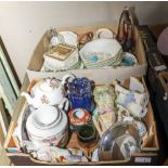 Two boxes of assorted pottery and glass