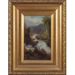 A small gilt framed oleograph depicting a river scene, overall size 43cm x 33cm