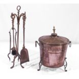 A copper coal bucket and a companion set