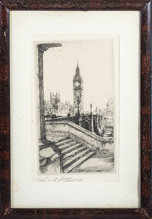 Nine small framed etchings of London and Edinburgh - Image 6 of 10